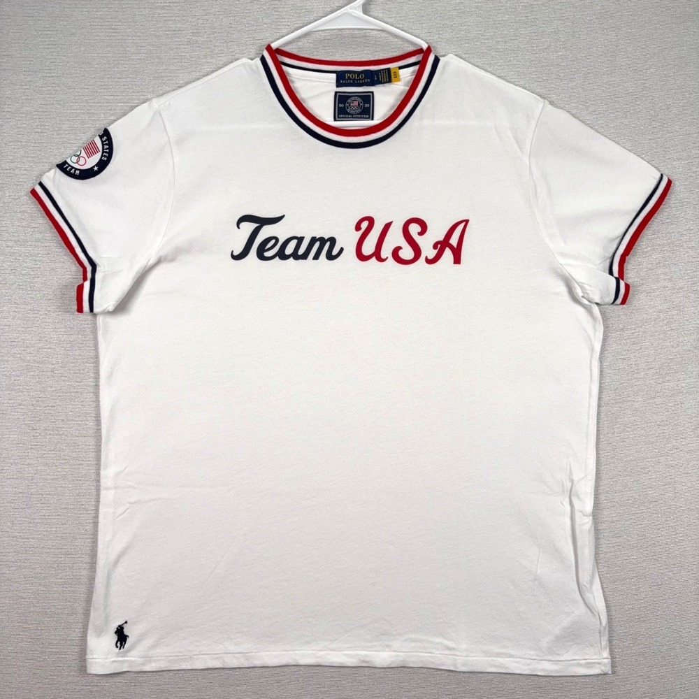 Polo Ralph Lauren Team USA 2020 T-Shirt Womens Size L White Cotton Short Sleeve